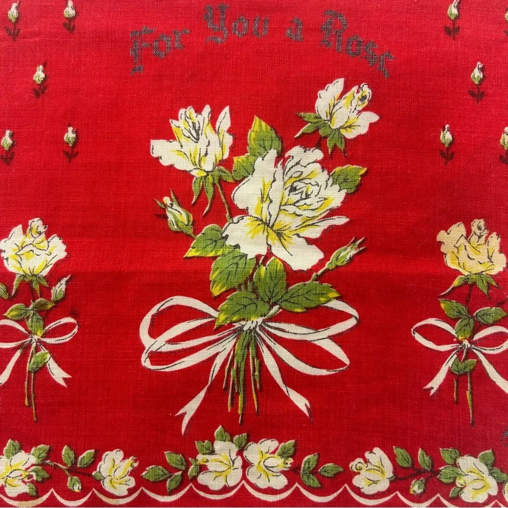 VINTAGE Linen Rose Kitchen Cloth TEA TOWEL